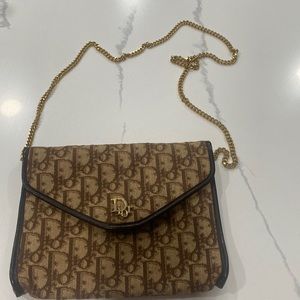 Vintage Dior purse, brown with gold chain